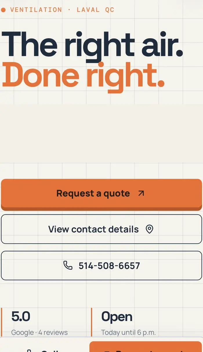 HVAC website quote page