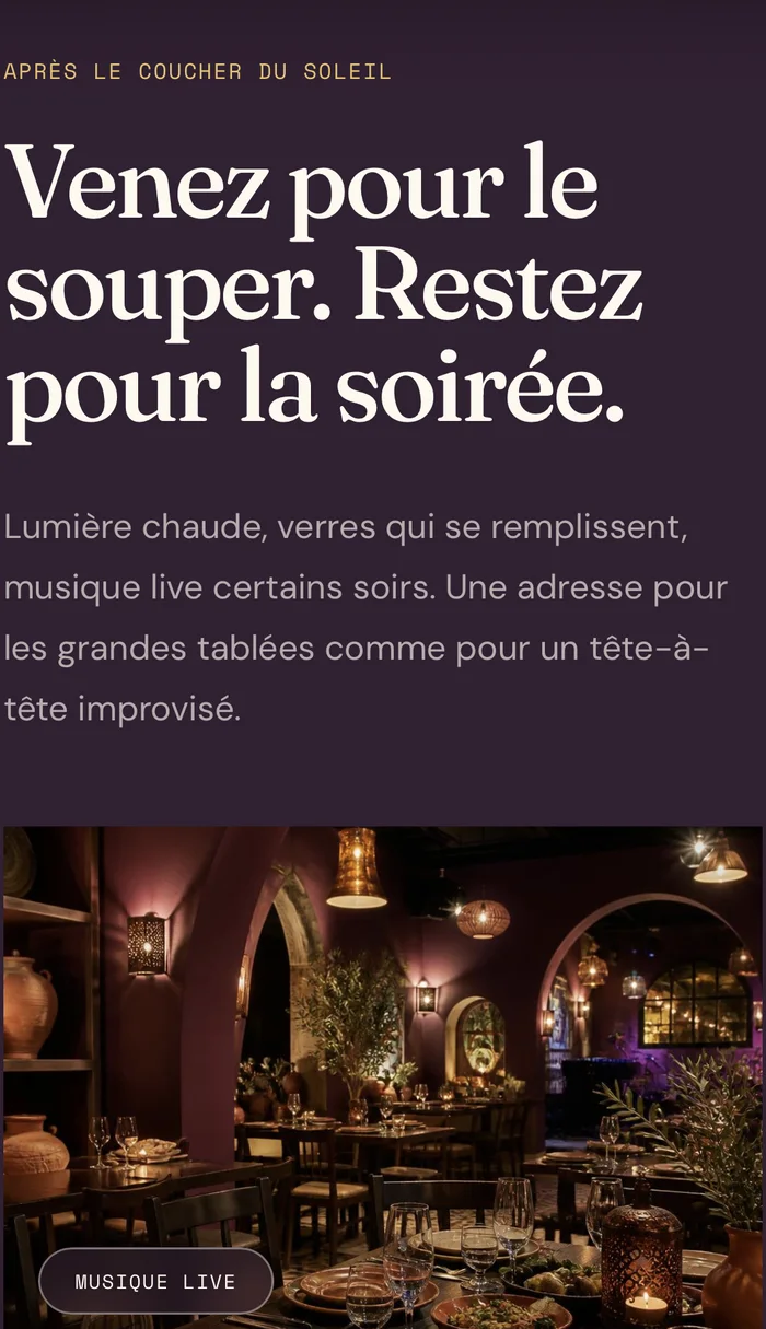Restaurant website dining page